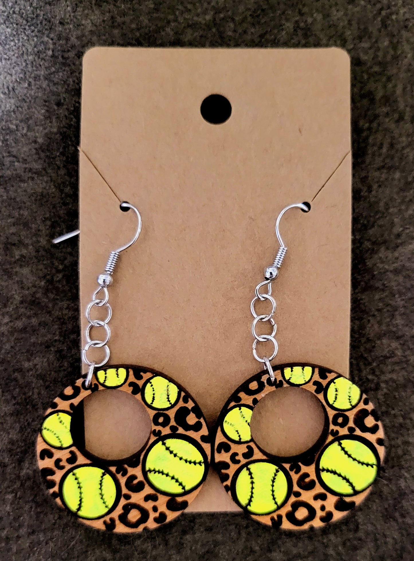 Round Softball dangle earrings