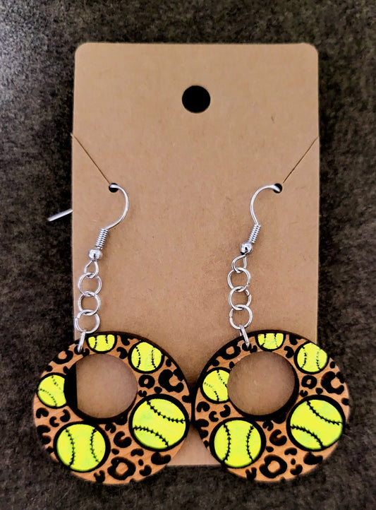 Round Softball dangle earrings